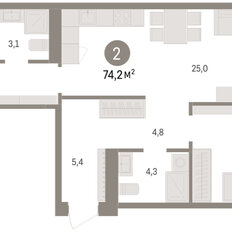 Квартира 74,2 м², 3-комнатная - изображение 2