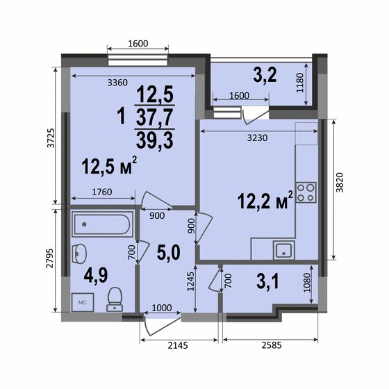 39,3 м², 1-комнатная квартира 4 592 205 ₽ - изображение 48