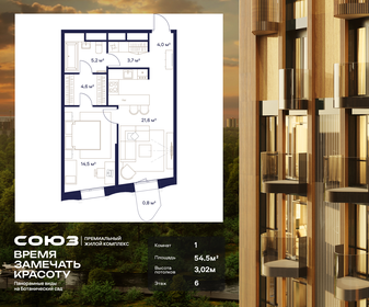 Квартира 54,5 м², 1-комнатная - изображение 1