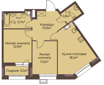 Квартира 63,2 м², 2-комнатная - изображение 1