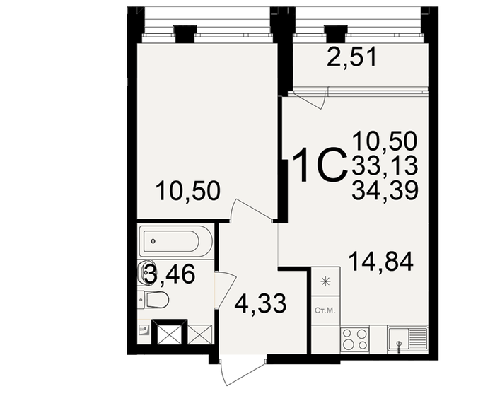 33,5 м², 1-комнатная квартира 5 085 920 ₽ - изображение 15