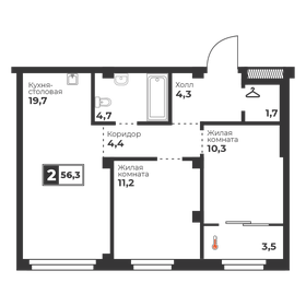 Квартира 56,3 м², 2-комнатная - изображение 1