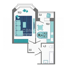 Квартира 38,4 м², 1-комнатная - изображение 2