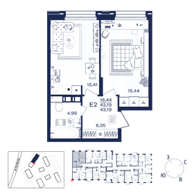 Квартира 43,2 м², 1-комнатная - изображение 1