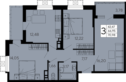 Квартира 71 м², 3-комнатная - изображение 1