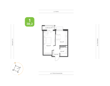 Квартира 38,2 м², 1-комнатная - изображение 1