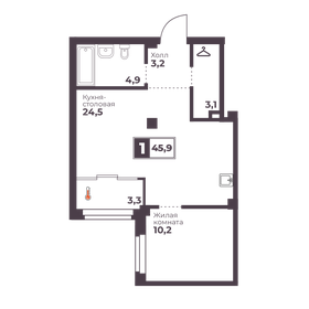 Квартира 45,9 м², 1-комнатная - изображение 1
