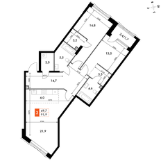 Квартира 91,9 м², 3-комнатная - изображение 2