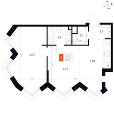 Квартира 60,4 м², 2-комнатная - изображение 2