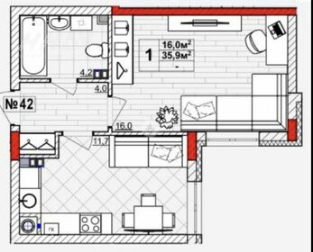Квартира 35,9 м², 1-комнатная - изображение 1