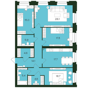 Квартира 129,4 м², 4-комнатная - изображение 1