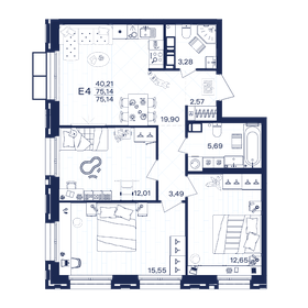 Квартира 75,1 м², 3-комнатная - изображение 1
