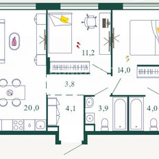 Квартира 61 м², 2-комнатная - изображение 2