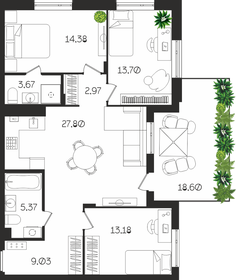 Квартира 96,4 м², 3-комнатная - изображение 1