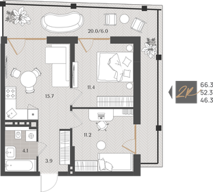 Квартира 52,3 м², 2-комнатная - изображение 1
