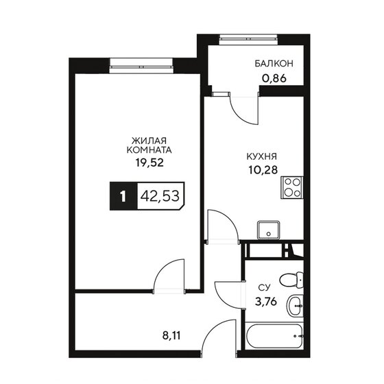 44,1 м², 1-комнатная квартира 2 502 450 ₽ - изображение 29