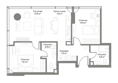 Квартира 69,3 м², 2-комнатная - изображение 2