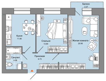 Квартира 58 м², 2-комнатная - изображение 1