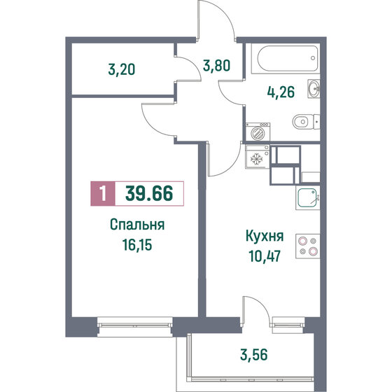 39,7 м², 1-комнатная квартира 6 829 452 ₽ - изображение 1
