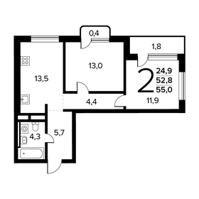 54,5 м², 2-комнатная квартира 12 300 000 ₽ - изображение 63