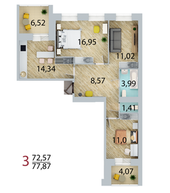 Квартира 72,6 м², 3-комнатная - изображение 1