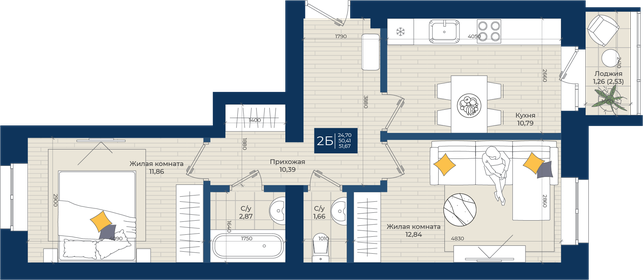 51,1 м², 2-комнатная квартира 6 540 800 ₽ - изображение 41