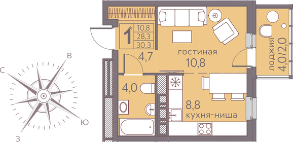 30,3 м², квартира-студия 4 923 750 ₽ - изображение 14