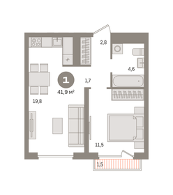 40,8 м², 1-комнатная квартира 7 870 000 ₽ - изображение 17