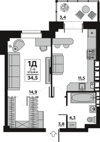 54,4 м², 3-комнатная квартира 5 390 000 ₽ - изображение 57
