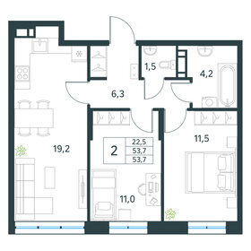 Квартира 53,7 м², 2-комнатная - изображение 1