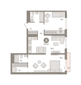 Квартира 76,7 м², 2-комнатная - изображение 1