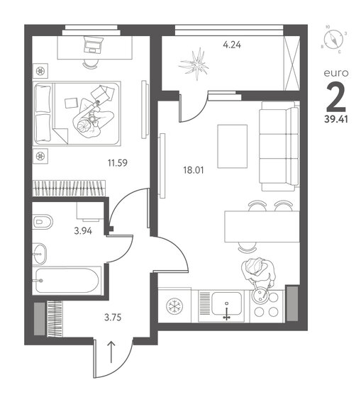 39,4 м², 1-комнатная квартира 4 571 560 ₽ - изображение 1