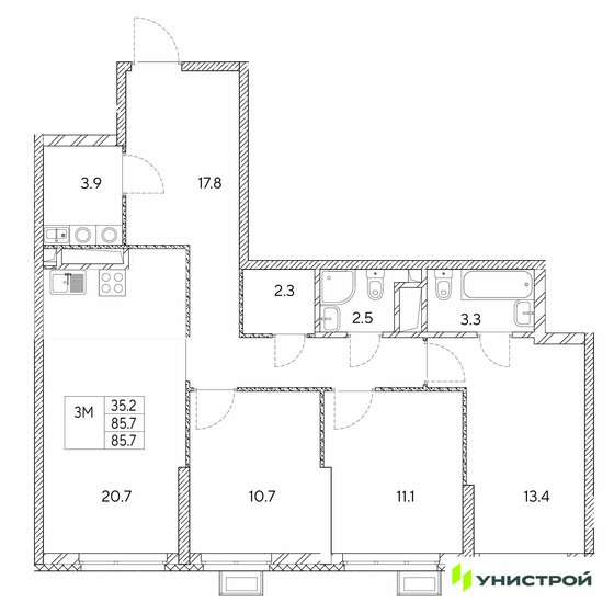 95,2 м², 3-комнатная квартира 11 741 000 ₽ - изображение 19