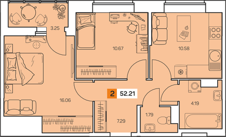 Квартира 52,2 м², 2-комнатная - изображение 1