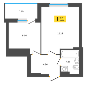 Квартира 33,9 м², 1-комнатная - изображение 1