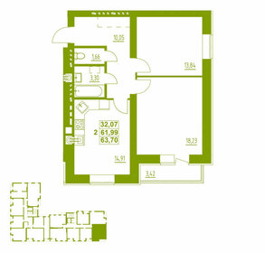 Квартира 63,7 м², 2-комнатная - изображение 1