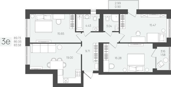 Квартира 85,2 м², 3-комнатная - изображение 1