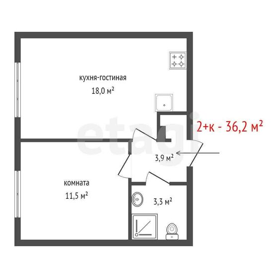 36,2 м², 1-комнатная квартира 3 900 000 ₽ - изображение 1