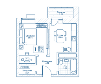 Квартира 35,3 м², 1-комнатная - изображение 1