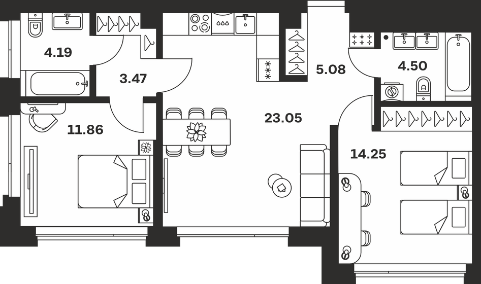 64,9 м², 2-комнатная квартира 13 553 650 ₽ - изображение 27