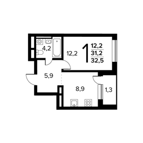 Квартира 32,5 м², 1-комнатная - изображение 1