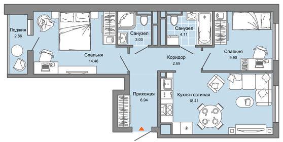 Квартира 61 м², 3-комнатная - изображение 1