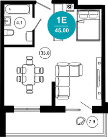 Квартира 45 м², 1-комнатные - изображение 1