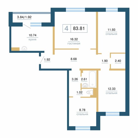83,8 м², 4-комнатная квартира 8 963 479 ₽ - изображение 1
