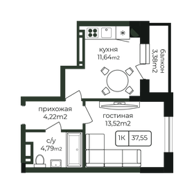 Квартира 37,6 м², 1-комнатная - изображение 1