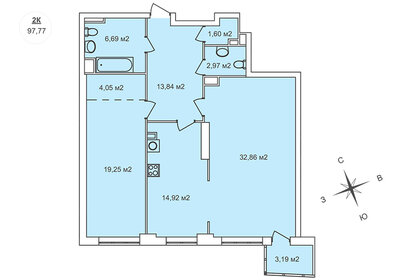 Квартира 97,8 м², 2-комнатная - изображение 1
