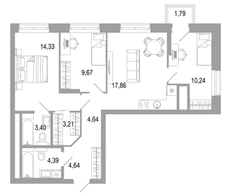Квартира 74,1 м², 3-комнатная - изображение 1