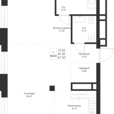 Квартира 67,3 м², 1-комнатная - изображение 3