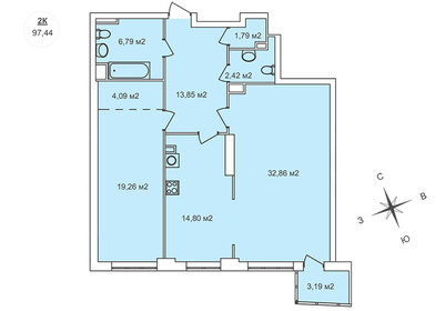 Квартира 97,4 м², 2-комнатная - изображение 1