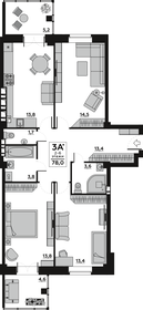Квартира 78,4 м², 3-комнатная - изображение 1